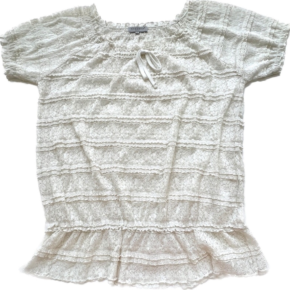 THEORIA Top Size L Lace Small Ruffles Boho Cream Elastic Neckline and Waist